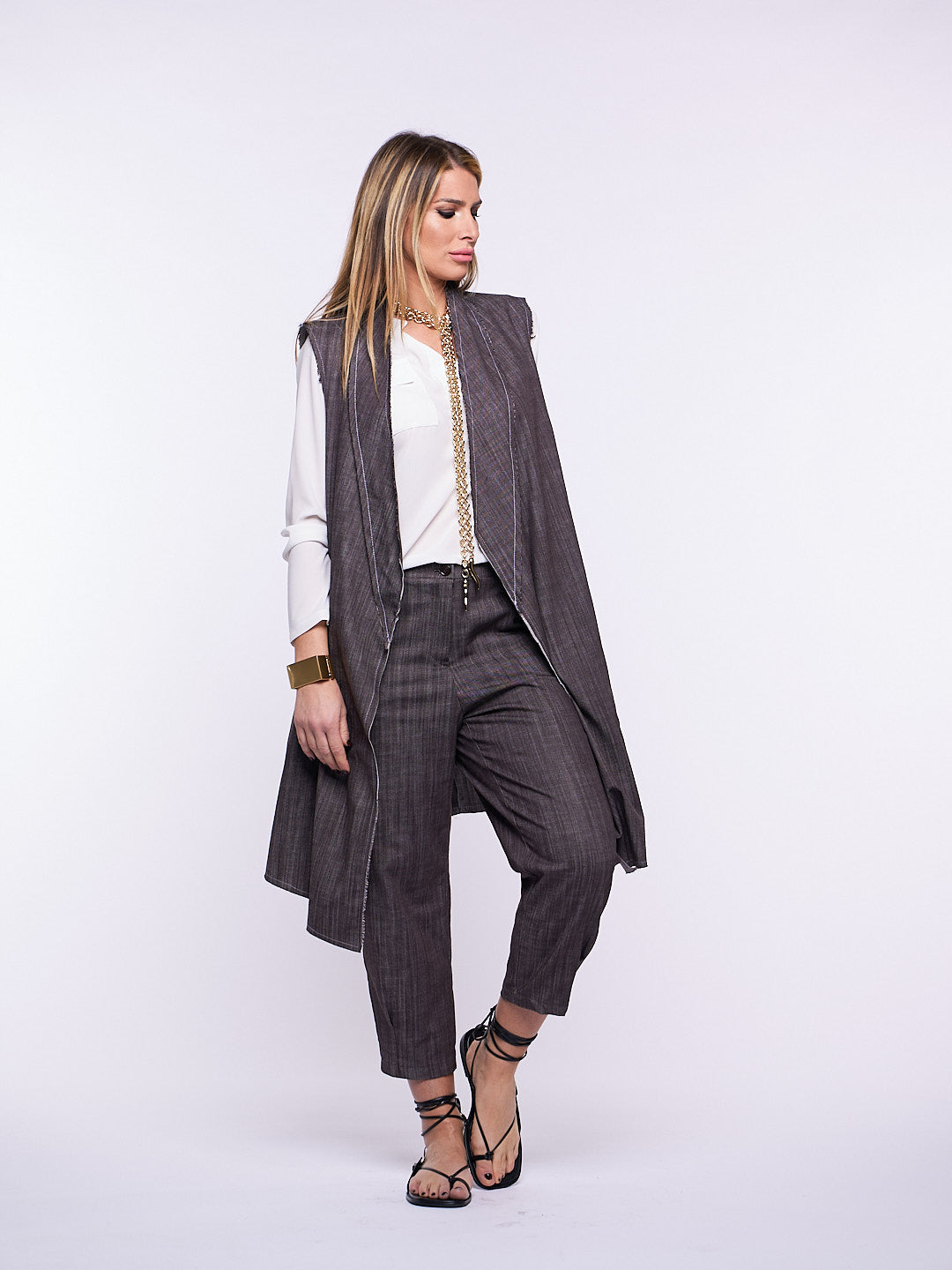 Gilet Momy in Denim elasticizzato MARRONE