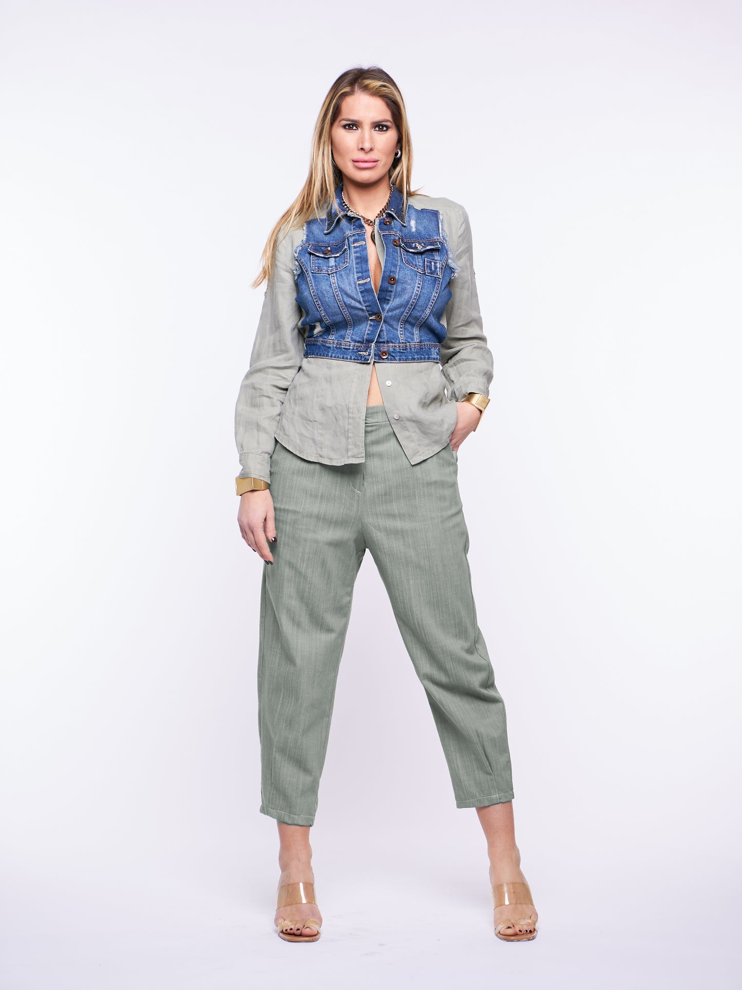 Pantalone Gilda in Denim elasticizzato SALVIA