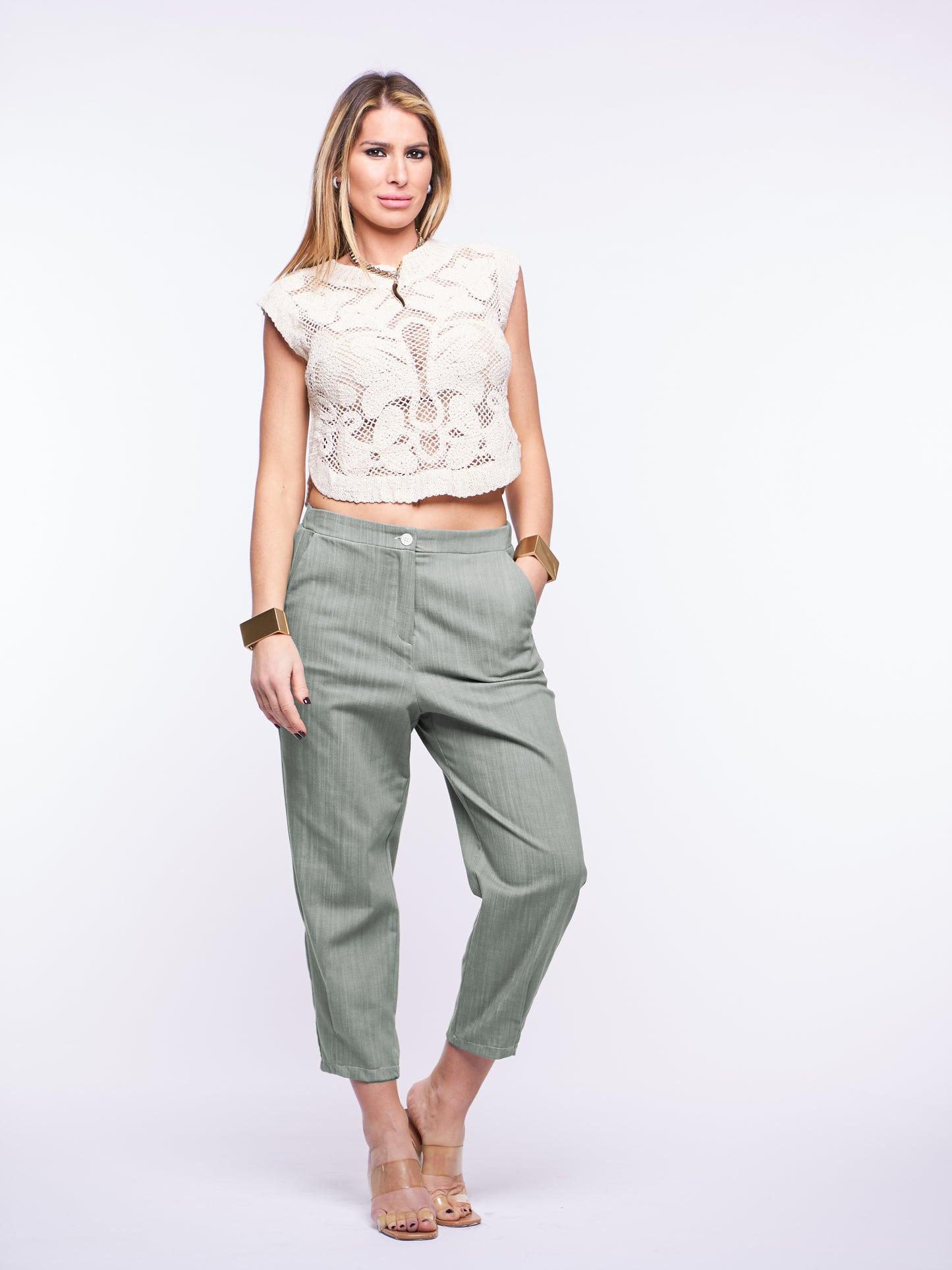 Pantalone Gilda in Denim elasticizzato SALVIA
