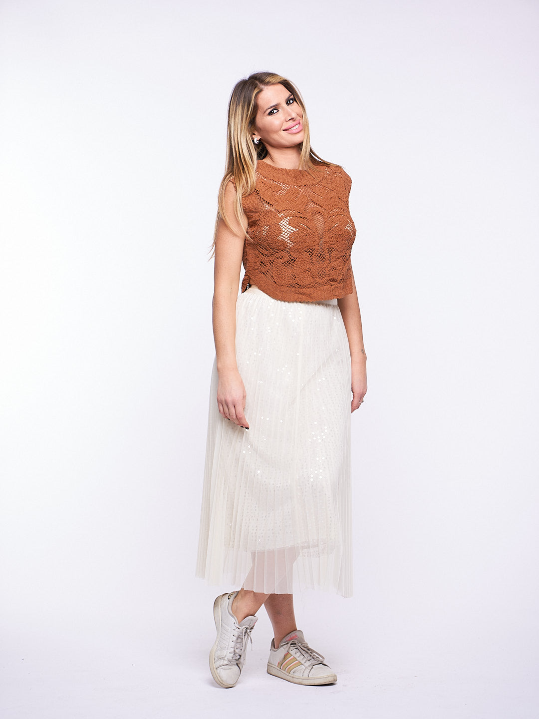 Top Crochet in Cotone MARRONE