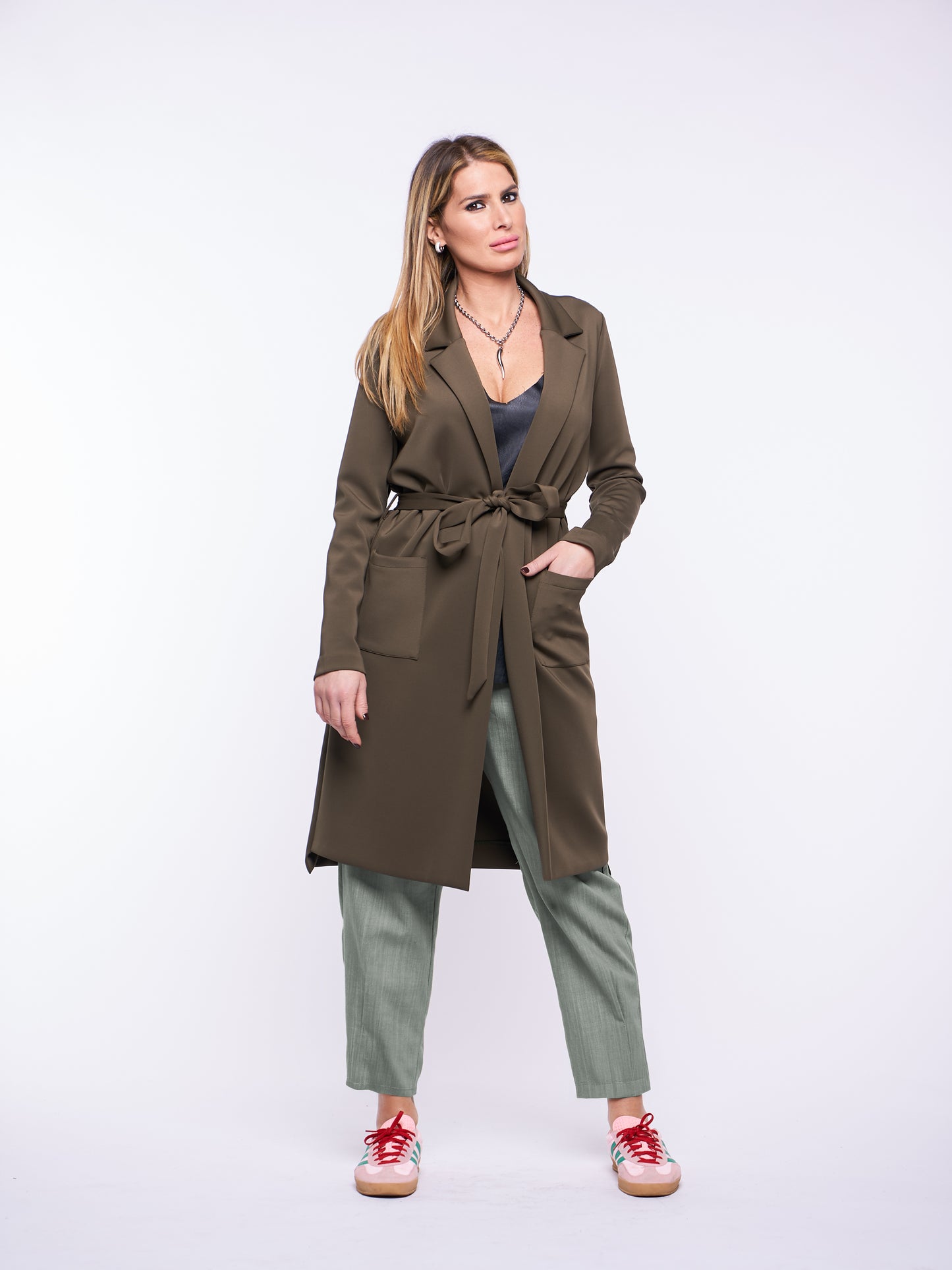 Trench Annabelle in neoprene VERDE MILITARE