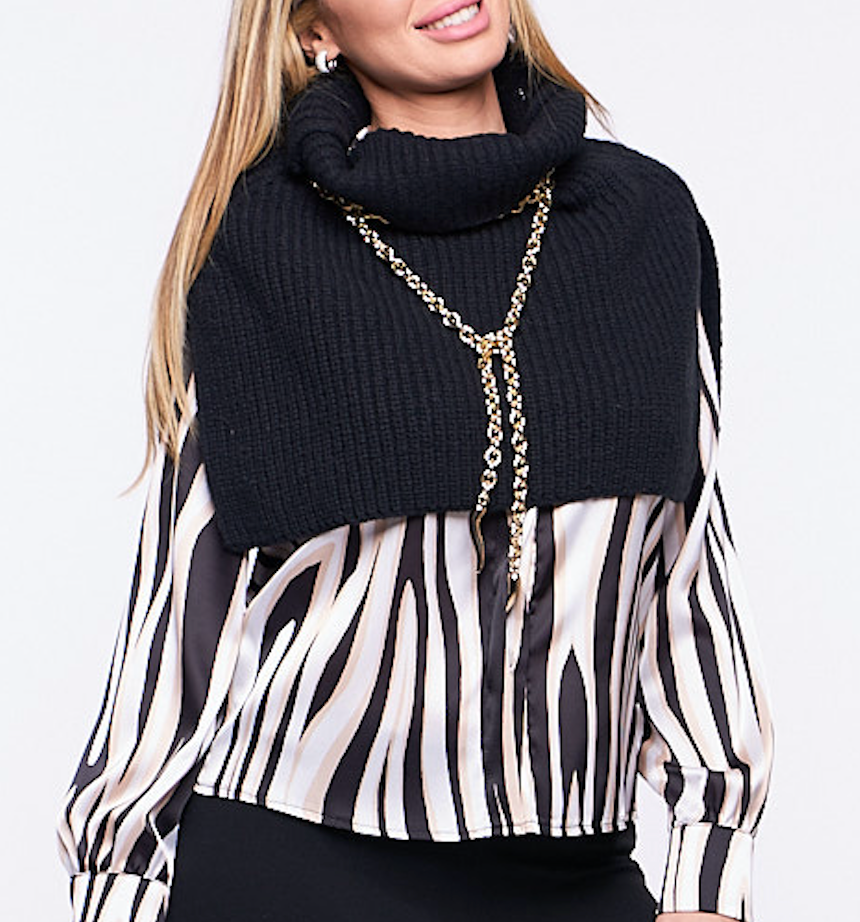 Micro Poncho Poppy in misto lana NERO