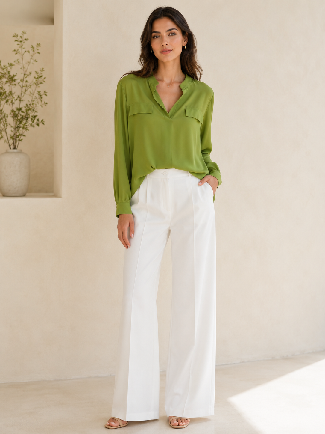 Blusa Cory in Doppia Georgette VERDE avocado
