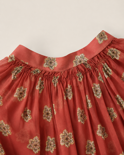 Camicia coreana KIKI in chiffon fantasia color tabasco