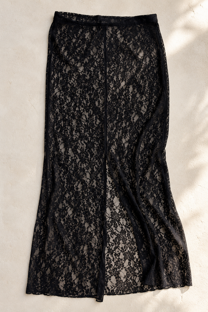 Gonna lace in merletto elasticizzato nero