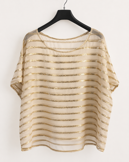 Blusa AURY  in georgette  con righe di Paillettes ricamate