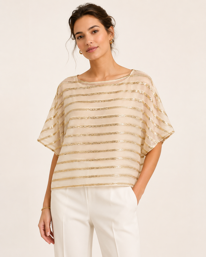 Blusa AURY  in georgette  con righe di Paillettes ricamate