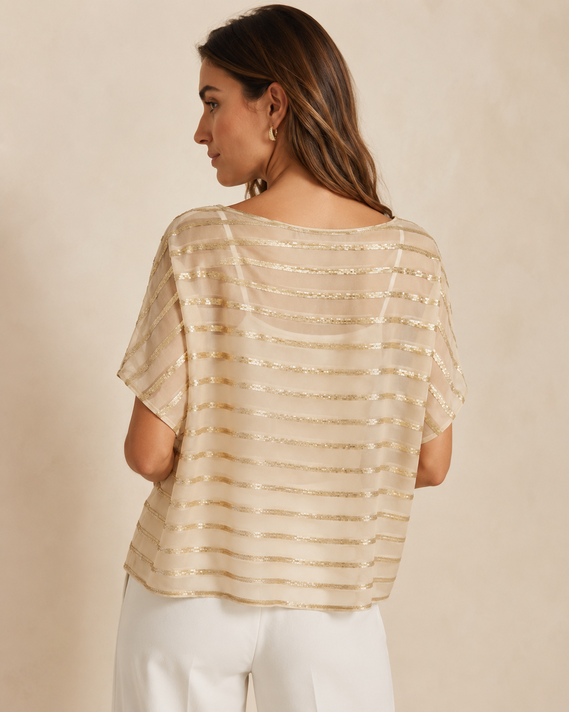 Blusa AURY  in georgette  con righe di Paillettes ricamate