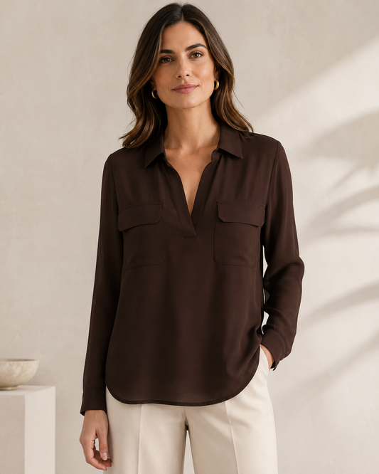 Blusa Mariettella in Doppia Georgette CIOCCOLATO FONDENTE