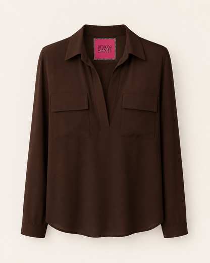 Blusa Mariettella in Doppia Georgette CIOCCOLATO FONDENTE