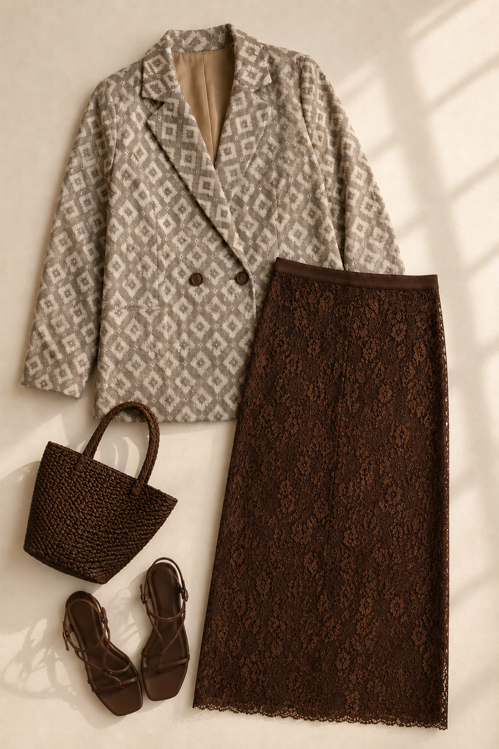 Gonna lace in merletto elasticizzato cioccolato