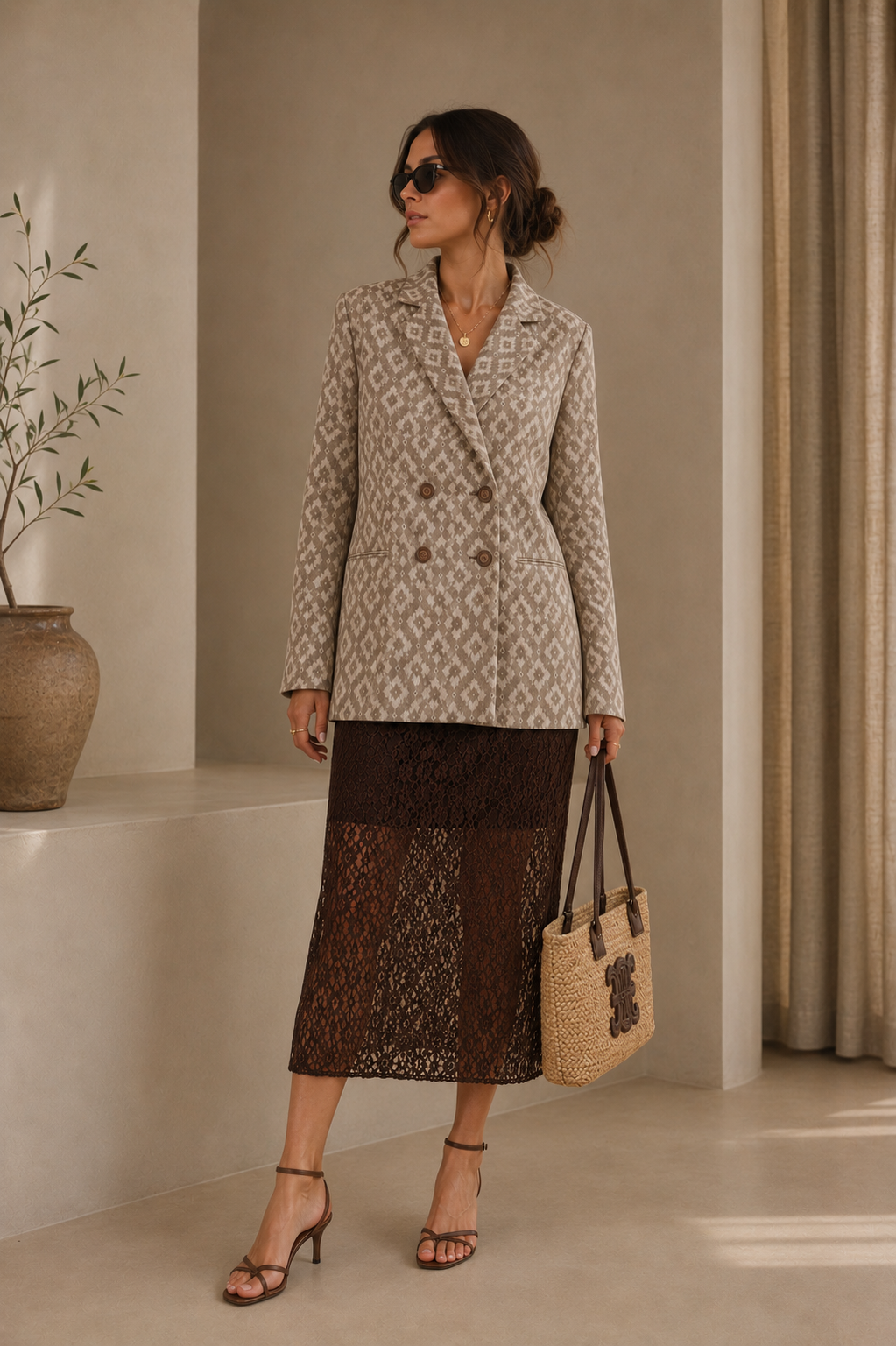 Gonna lace in merletto elasticizzato cioccolato