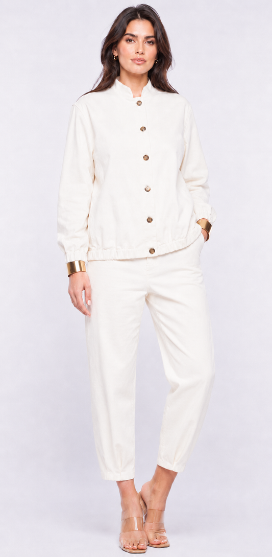 Giacca bomber in denim bianco