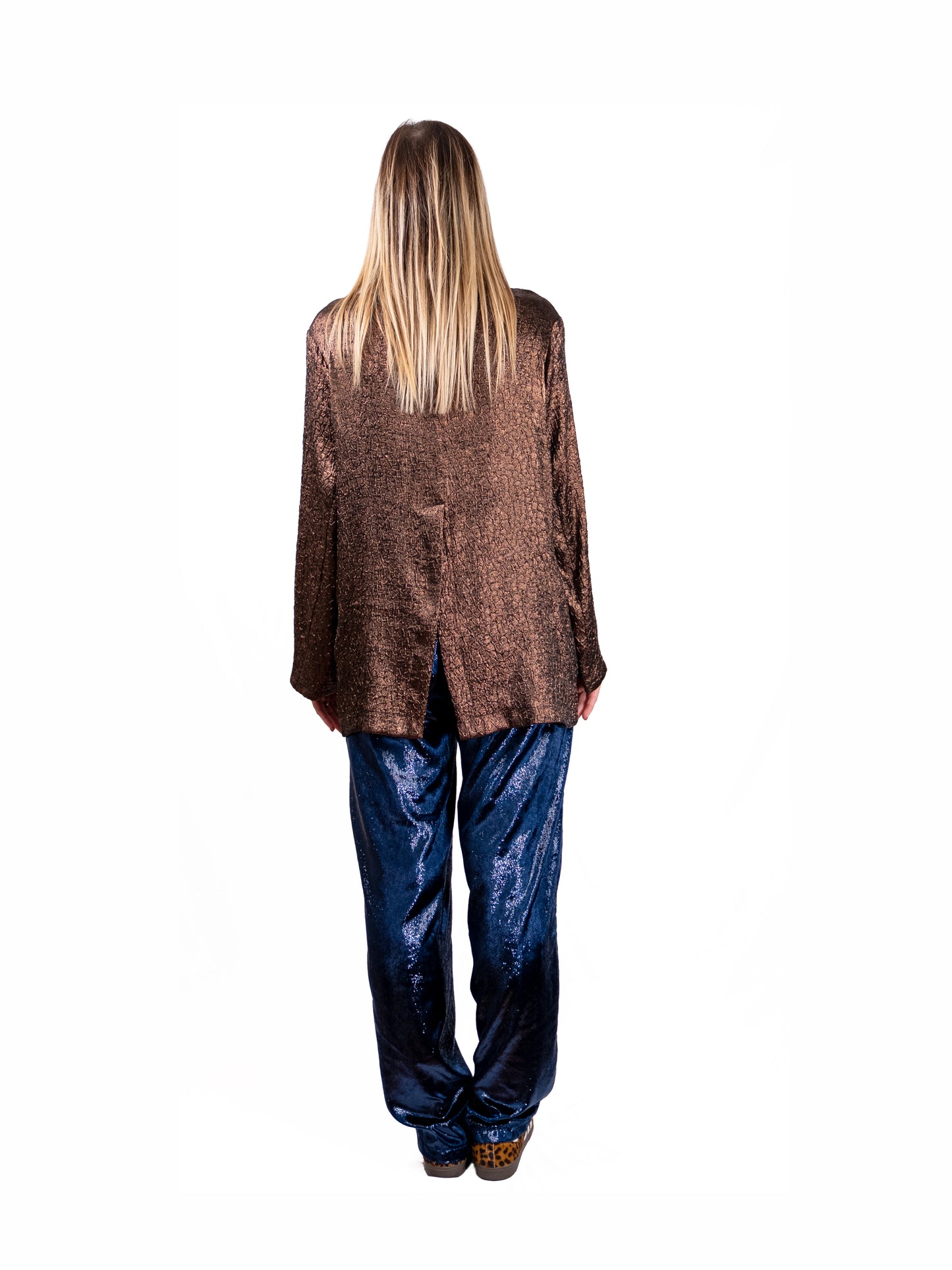 Pantalone Elly Velluto Viscosa effetto bagnato BLU ELETTRICO