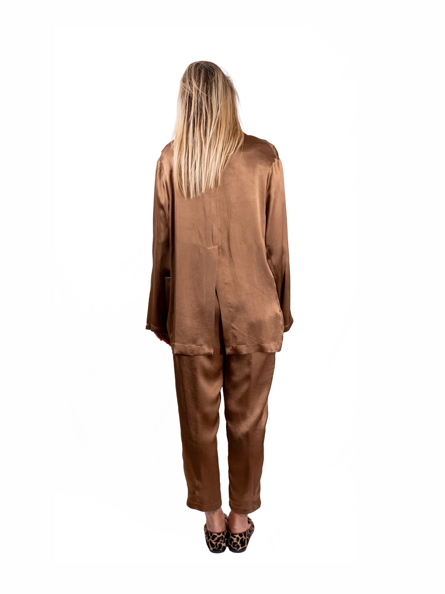 Pantalone Gilda in raso di viscosa CIOCCOLATO