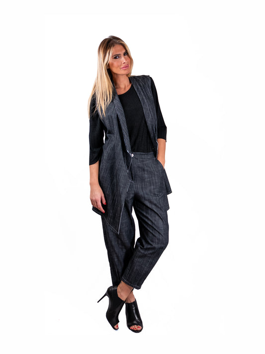 Gilet Momy in Denim elasticizzato NERO