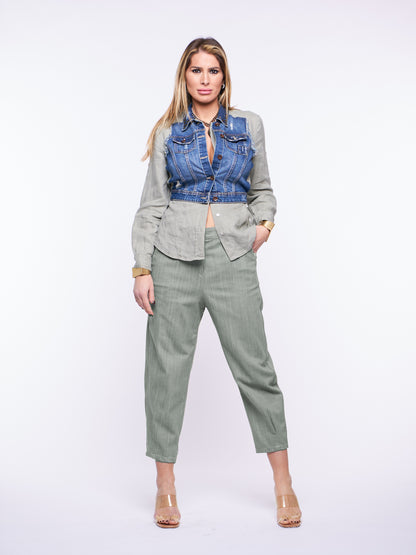 Pantalone Gilda in Denim elasticizzato SALVIA