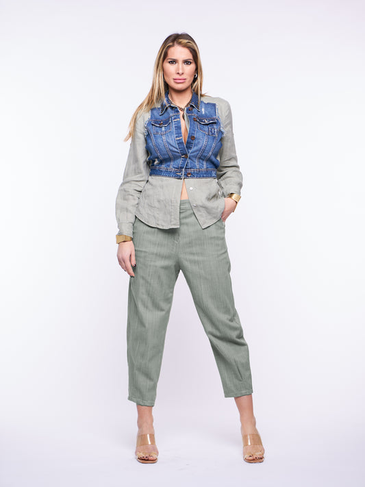 Pantalone Gilda in Denim elasticizzato SALVIA
